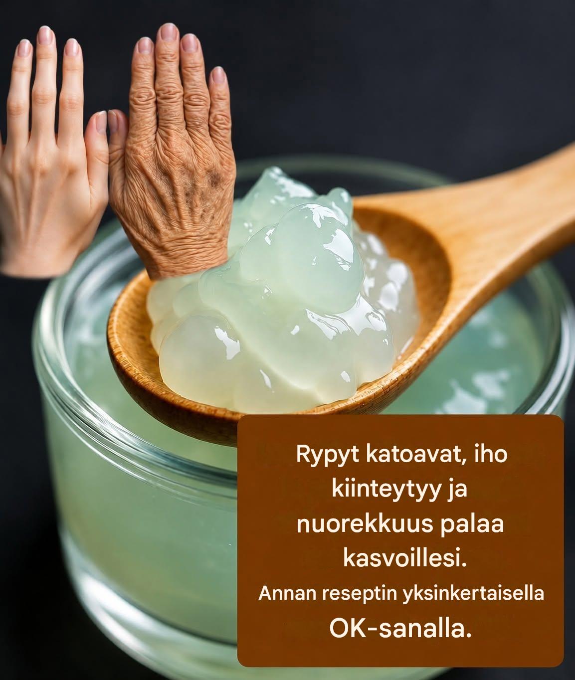 Rypyt katoavat, iho kiinteytyy ja nuoruus palaa kasvoillesi!  Jos haluat jatkossakin saada reseptejäni, sano vain: Kiitos! 😊