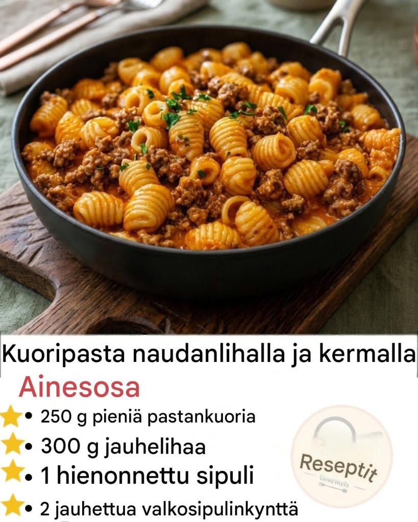 Shell-pastaa naudanlihalla ja kermalla  Resepti kommenteissa. ❤️ JATKAKSESI RESEPTEJÄNI, LÄHETÄ TEKSTIVIESTI “KYLLÄ”