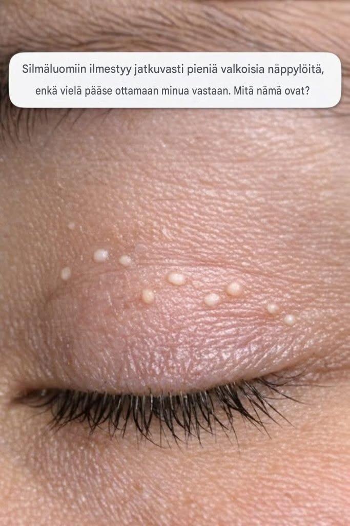 Silmäluomiin ilmestyy jatkuvasti pieniä valkoisia näppylöitä, enkä vielä pääse ottamaan minua vastaan. Mitä nämä ovat?