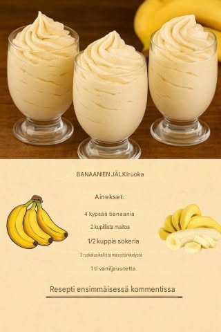 Kermainen banaanijälkiruoka  Katso lisää ohjeita ensimmäisestä kommentista 👇😍👇