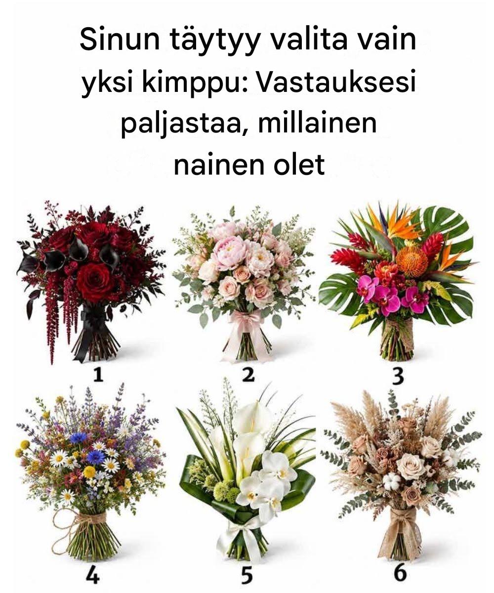 Sinun täytyy valita vain yksi kimppu: Vastauksesi paljastaa, millainen nainen olet. Lue ensimmäinen kommentti.